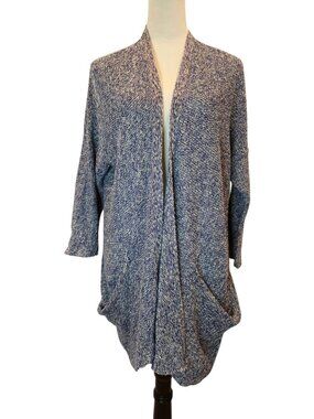 ANTHROPOLOGIE SPARROW Open Cardigan Blue Marled 100% Hemp Oversized Duster